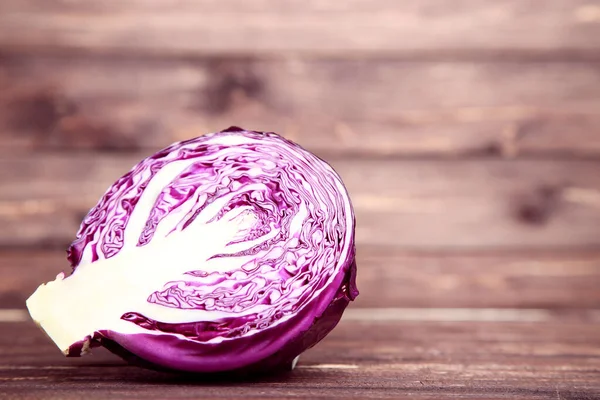Fresh Red Cabbage Brown Wooden Table — Stock Photo, Image