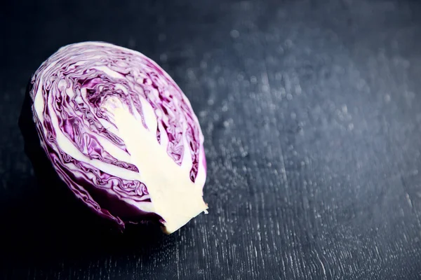 Fresh Red Cabbage Black Wooden Table — Stock Photo, Image