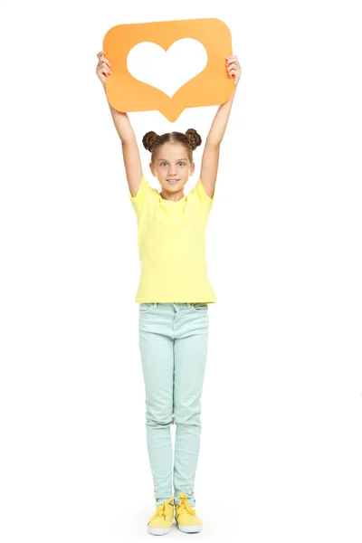 Young Beautiful Girl Holding Paper Card Heart White Background — 스톡 사진