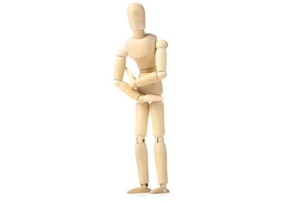 Wooden Figure Having Stomach Ache White Background — Stock Photo, Image