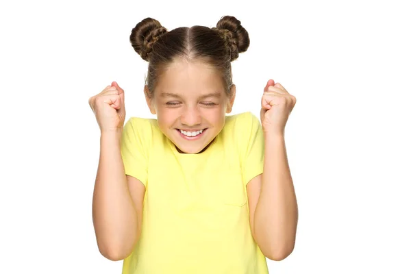 Jovem Menina Feliz Isolado Fundo Branco — Fotografia de Stock