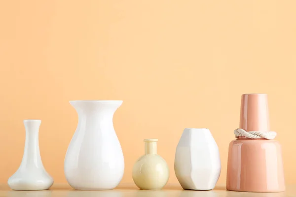 Different Ceramic Vases Beige Background — 스톡 사진