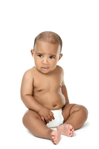 American Baby Girl Sitting White Background — Stock Photo, Image