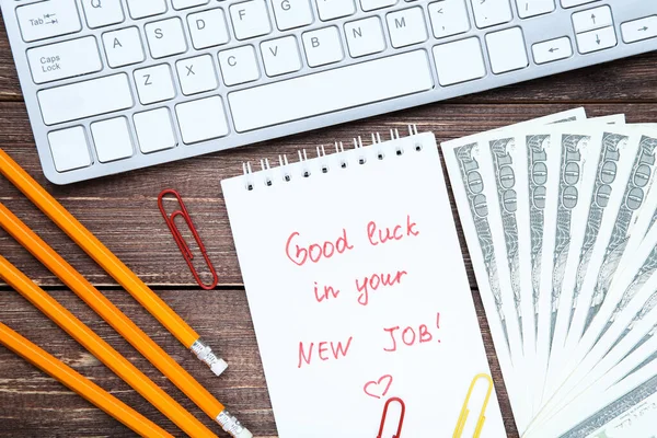 Текст Good Luck Your New Job Папері Комп Ютерною Клавіатурою — стокове фото