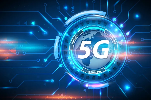 5G kablosuz ağ teknolojisi konsepti. 5G cep telefonu şebekeleri yeni nesil telefonlar için yüksek hızlı internettir. 5g küresel yenilik vektörü illüstrasyonu