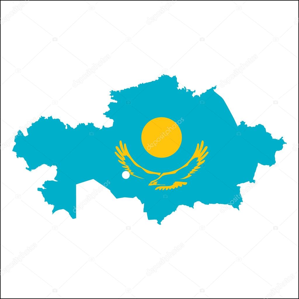 Kazakhstan high resolution map with national flag.