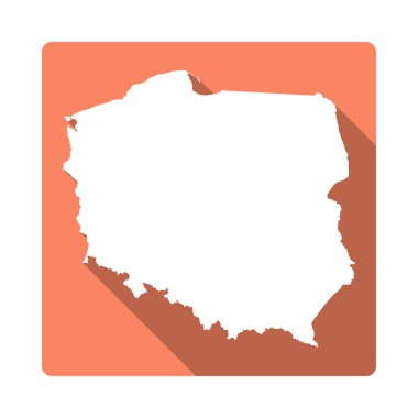 Vektör Polonya Harita Düğmesi. Uzun Gölge Stili Polonya Harita Kare Simge Beyaz Arka Plan yalıtılmış.