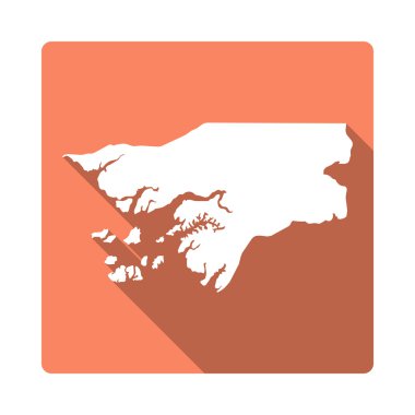 Vektör Gine-Bissau Harita Düğmesi. Uzun Gölge Tarzı Gine-Bissau Harita Kare Simge Beyaz Arka Plan Yalıtılmış.