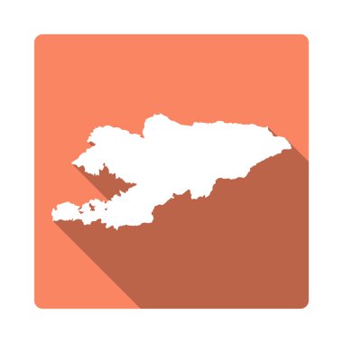 Vektör Kırgızistan Harita Düğmesi. Uzun Gölge Stili Kırgızistan Haritası Kare Simge Beyaz Arka Plan Üzerine İzole.