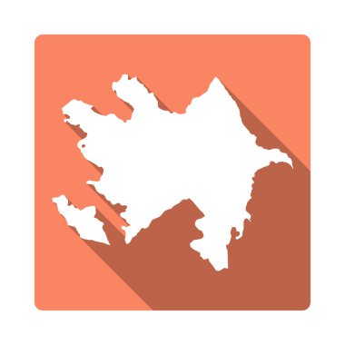 Vektör Azerbaycan Harita Düğmesi. Uzun Gölge Stili Azerbaycan Haritası Kare Simgesi Beyaz Arka Plan Üzerine İzole.