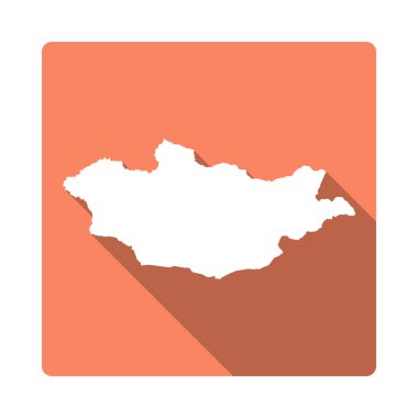 Vektör Moğolistan Harita Düğmesi. Uzun Gölge Tarzı Moğolistan Harita Kare Simge Beyaz Arka Plan Yalıtılmış.