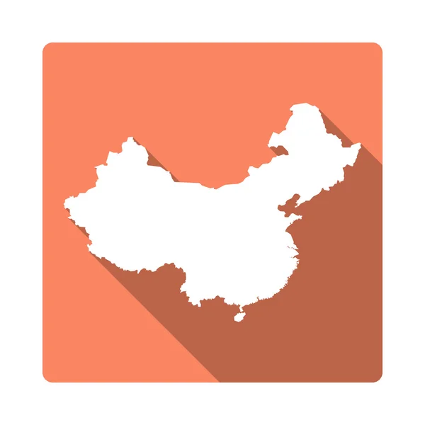 Vektor Kina karta knappen. Lång skugga stil Kina karta fyrkantig ikon isolerad på vit bakgrund. — Stock vektor