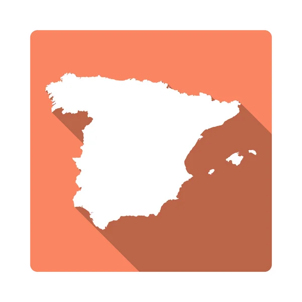 Vector Espanha Mapa Botão. Longa sombra estilo Espanha mapa quadrado ícone isolado no fundo branco . —  Vetores de Stock