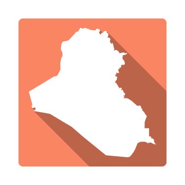 Vektör Irak Harita Düğmesi. Uzun Gölge Stili Irak Haritası Kare Simge Beyaz Arka Plan Yalıtılmış.