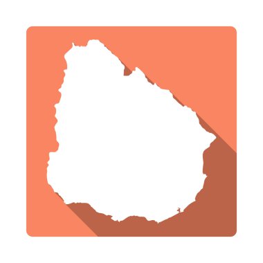 Vektör Uruguay harita düğmesini. Beyaz arka plan üzerinde izole uzun Gölge Stili Uruguay harita kare simgesi.