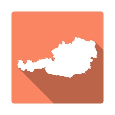 Vektör Avusturya Harita Düğmesi. Uzun Gölge Stili Avusturya Harita Kare Simge Beyaz Arka Plan yalıtılmış.