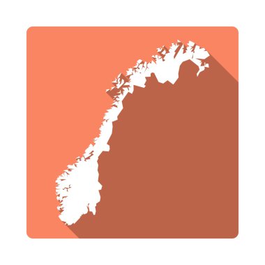 Vektör Norveç Harita Düğmesi. Uzun Gölge Stili Norveç Harita Kare Simge Beyaz Arka Plan Yalıtılmış.