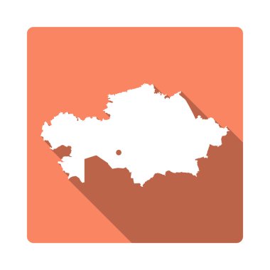 Vektör Kazakistan Harita Düğmesi. Uzun Gölge Stili Kazakistan Harita Kare Simge Beyaz Arka Plan Yalıtılmış.