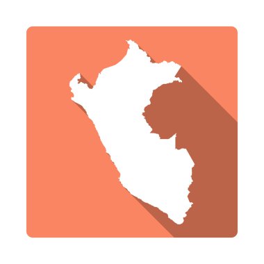 Vektör Peru Harita Düğmesi. Uzun Gölge Stili Peru Harita Kare Simge Beyaz Arka Plan yalıtılmış.