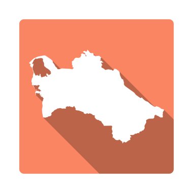 Vektör Türkmenistan harita düğmesini. Beyaz arka plan üzerinde izole uzun Gölge Stili Türkmenistan harita kare simgesi.