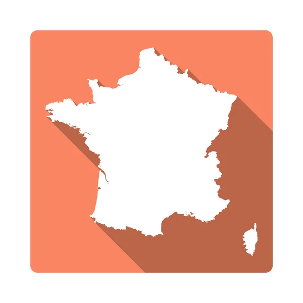 Botón Vector France Map. Larga sombra estilo Francia mapa cuadrado icono aislado sobre fondo blanco . — Vector de stock