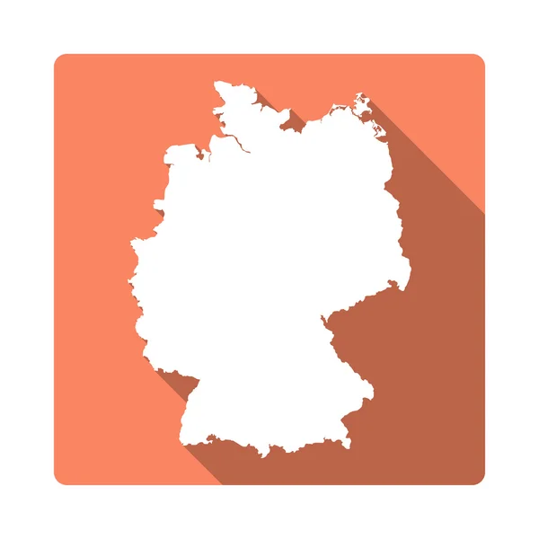 Wektor Niemcy przycisk Mapa. Long Shadow style Niemcy Mapa kwadrat ikona izolowane na białym tle. — Wektor stockowy