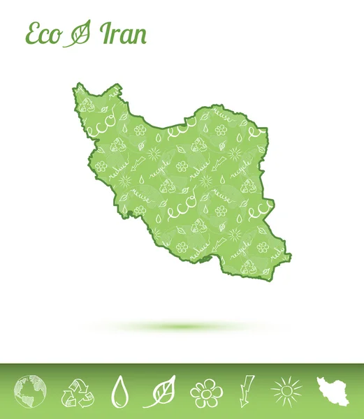 Iran, République islamique De carte écologique remplie de motifs verts . — Image vectorielle