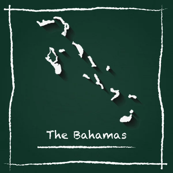 Bahamas outline vector map hand drawn with chalk on a green blackboard.