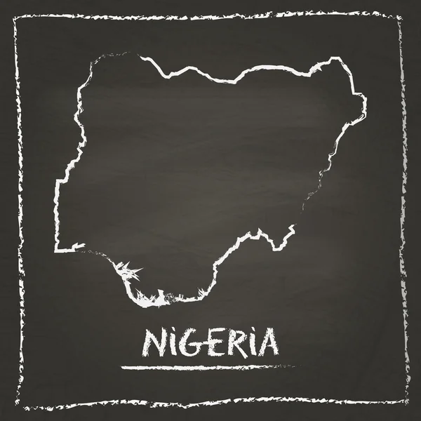 Nigeria outline vector map hand drawn with chalk on a blackboard.