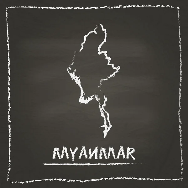 Myanmar outline vector map hand drawn with chalk on a blackboard.