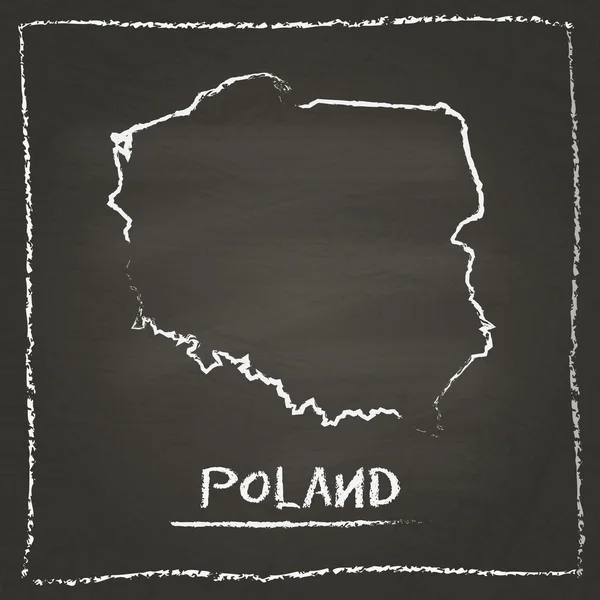 Poland outline vector map hand drawn with chalk on a blackboard.