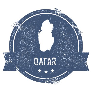 Katar işareti. Katar adı ve haritası ile seyahat lastik damga, vektör illüstrasyon. Olarak kullanılabilir