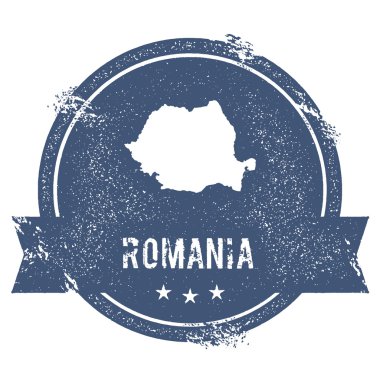 Romanya işareti. Romanya adı ve haritası ile seyahat lastik damga, vektör illüstrasyon. Kullanılabilir