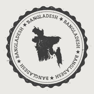 Ülke haritası ile Bangladeş hipster yuvarlak kauçuk damga.