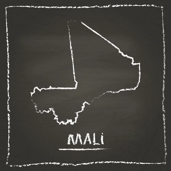 Mali outline vector map hand drawn with chalk on a blackboard.