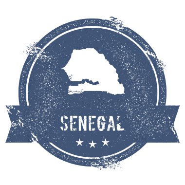 Senegal işareti. Adı ve Senegal haritası ile seyahat lastik damga, vektör illüstrasyon. Kullanılabilir
