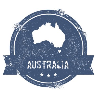 Avustralya işareti. Adı ve Avustralya haritası ile Seyahat kauçuk damga, vektör illüstrasyon. Olabilir