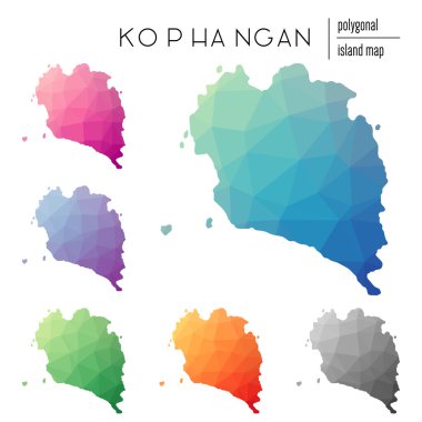 Düşük Poli sanat parlak bir gradyan ile dolu çokgen Ko Pha Ngan haritalar vektörünün ayarla.