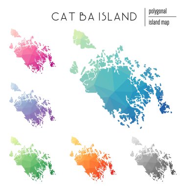 Düşük Poli sanat parlak bir gradyan ile dolu çokgen kedi Ba Adası haritaları vektörünün ayarla.