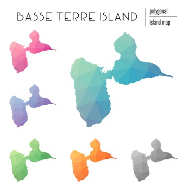 Poligonal Basse-Terre Adası haritaları vektör kümesi düşük Poli sanat parlak bir gradyan ile dolu.