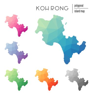 Poligonal Koh Rong haritalar vektör kümesi düşük Poli sanat parlak bir gradyan ile dolu.