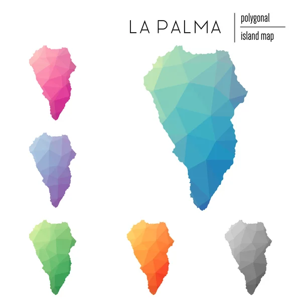 Conjunto de mapas poligonales vectoriales de La Palma llenos de gradiente brillante de arte polivinílico bajo . — Vector de stock
