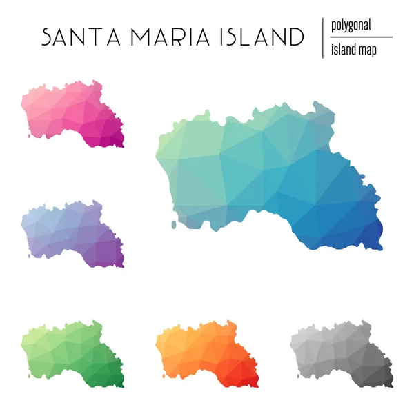 Set von Vektor-polygonalen Santa-Maria-Inselkarten gefüllt mit hellen Farbverläufen von Low-Poly-Kunst. — Stockvektor