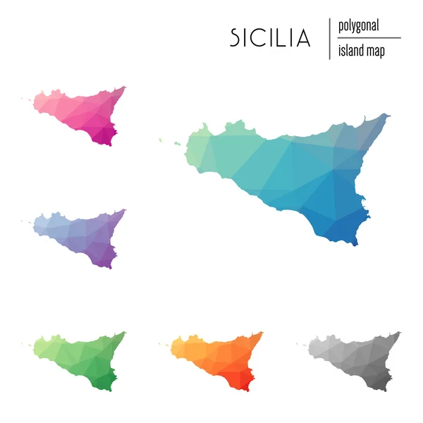 Conjunto de mapas poligonales vectoriales de Sicilia llenos de gradiente brillante de arte polivinílico bajo . — Vector de stock