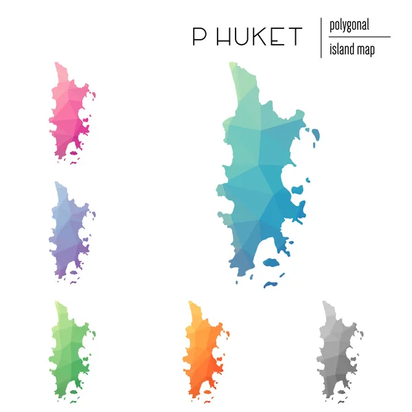 Conjunto de mapas poligonales vectoriales de Phuket llenos de gradiente brillante de arte poli bajo . — Vector de stock