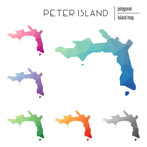 Conjunto de mapas poligonales vectoriales de Peter Island llenos de gradiente brillante de arte poli bajo . — Vector de stock