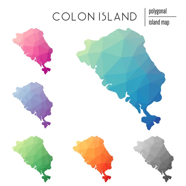 Ensemble de cartes vectorielles polygonales de l'île du côlon remplies d'un gradient lumineux de faible poly art . — Image vectorielle