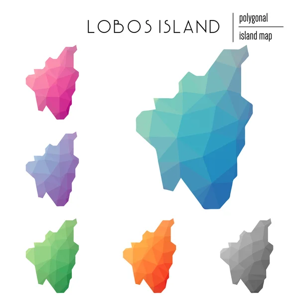 Conjunto de mapas poligonales vectoriales de Lobos Island llenos de gradiente brillante de arte polivinílico bajo . — Vector de stock