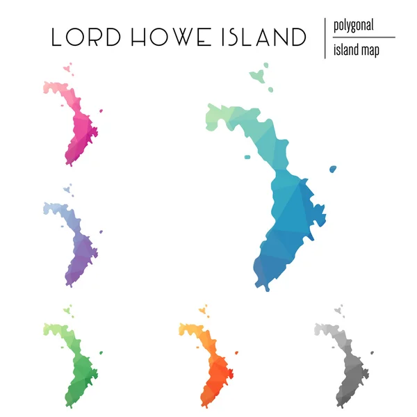 Set of vector polygonal Lord Howe Island maps filled with bright gradient of low poly art. — Stock vektor