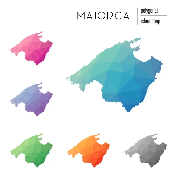 Conjunto de mapas poligonales vectoriales de Mallorca llenos de gradiente brillante de arte poli bajo . — Vector de stock